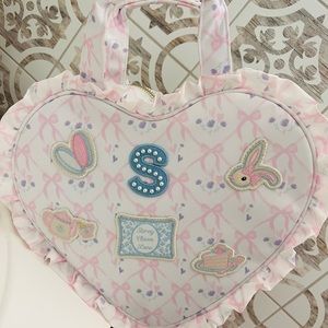 Brand-new stony Clover Lane high tea heart mini tote with patches sewn on